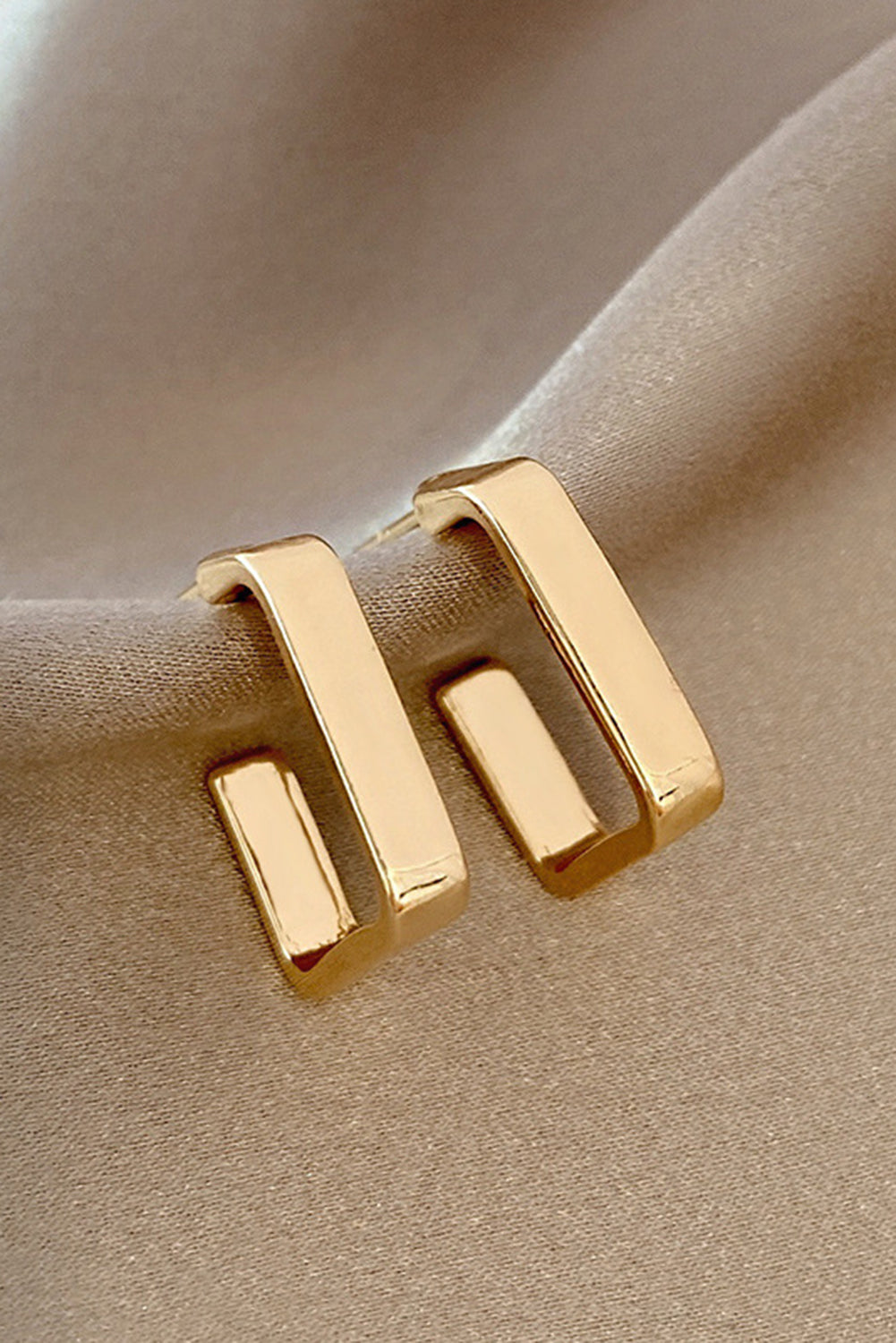 Gold Square Hook Plated Alloy Stud Earrings-4
