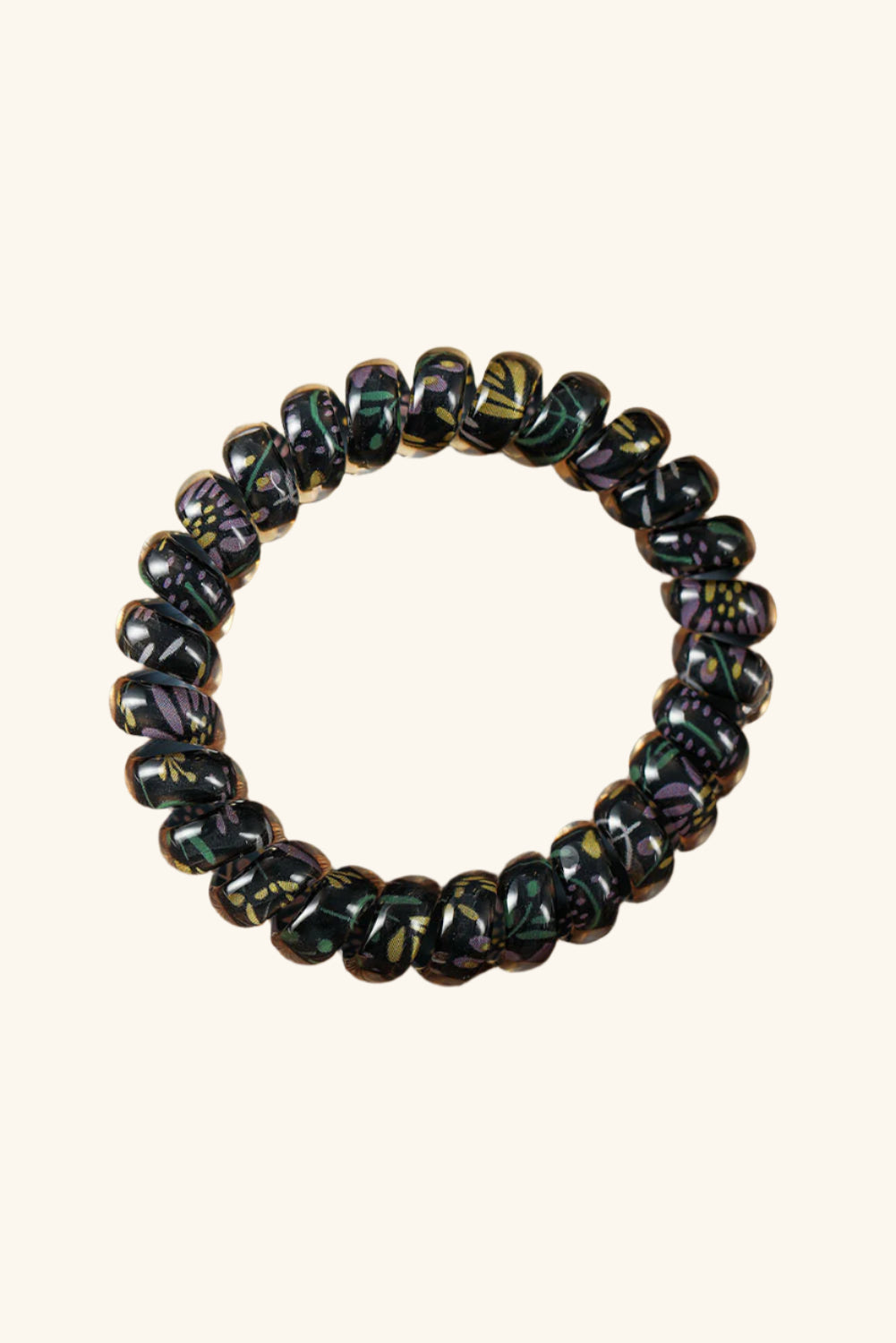 3 PCS Black Floral Phone Cord Hair Scrunchies-0