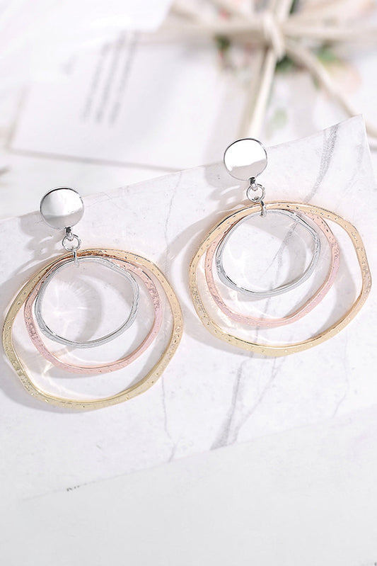 Silver 3-color Concentric Rings Dangle Earrings-0