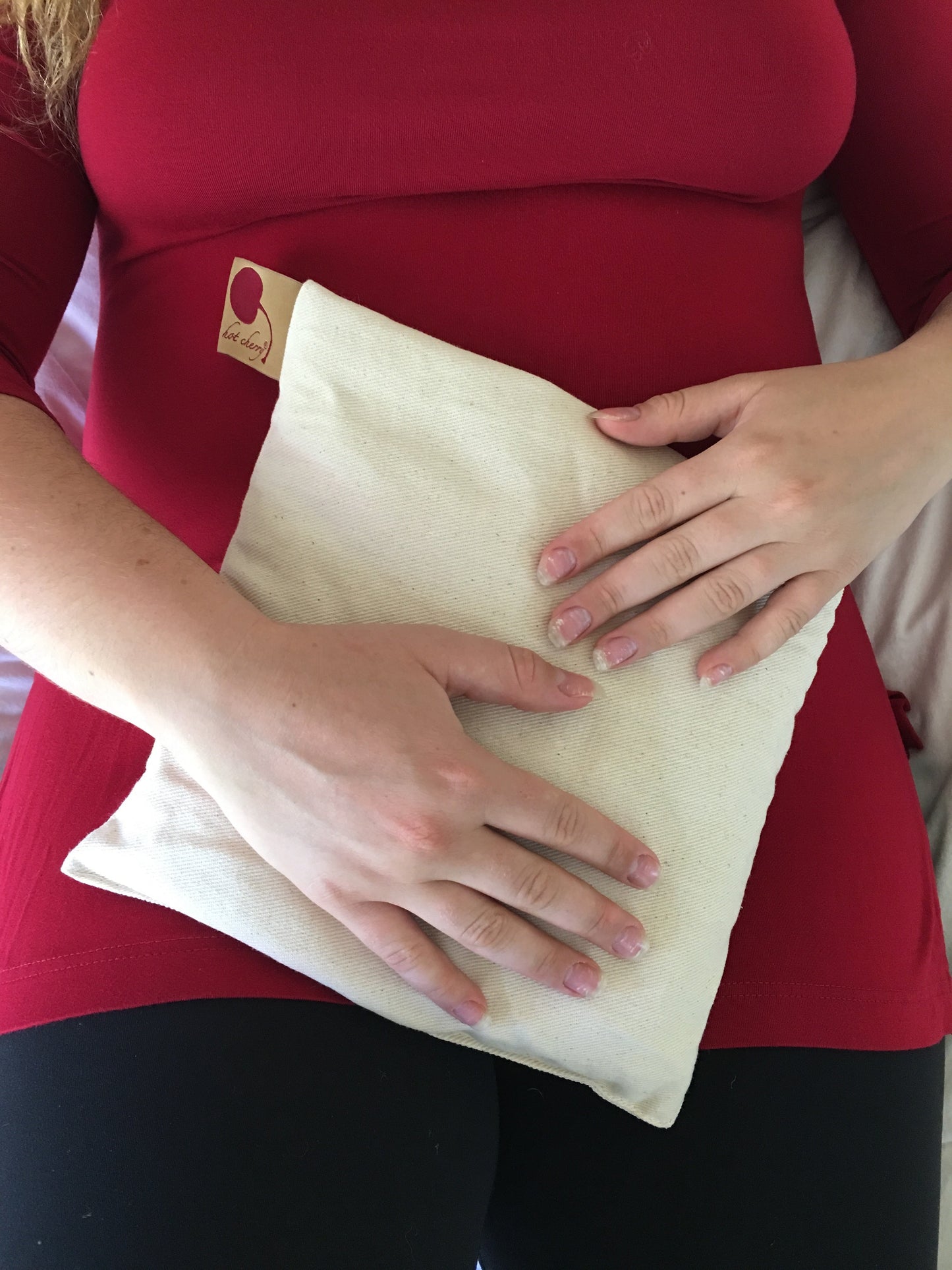 Hot Cherry Square Pillow in Natural Denim-0