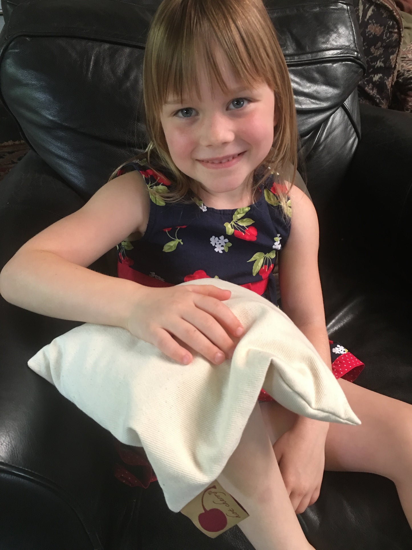 Hot Cherry Square Pillow in Natural Denim-4