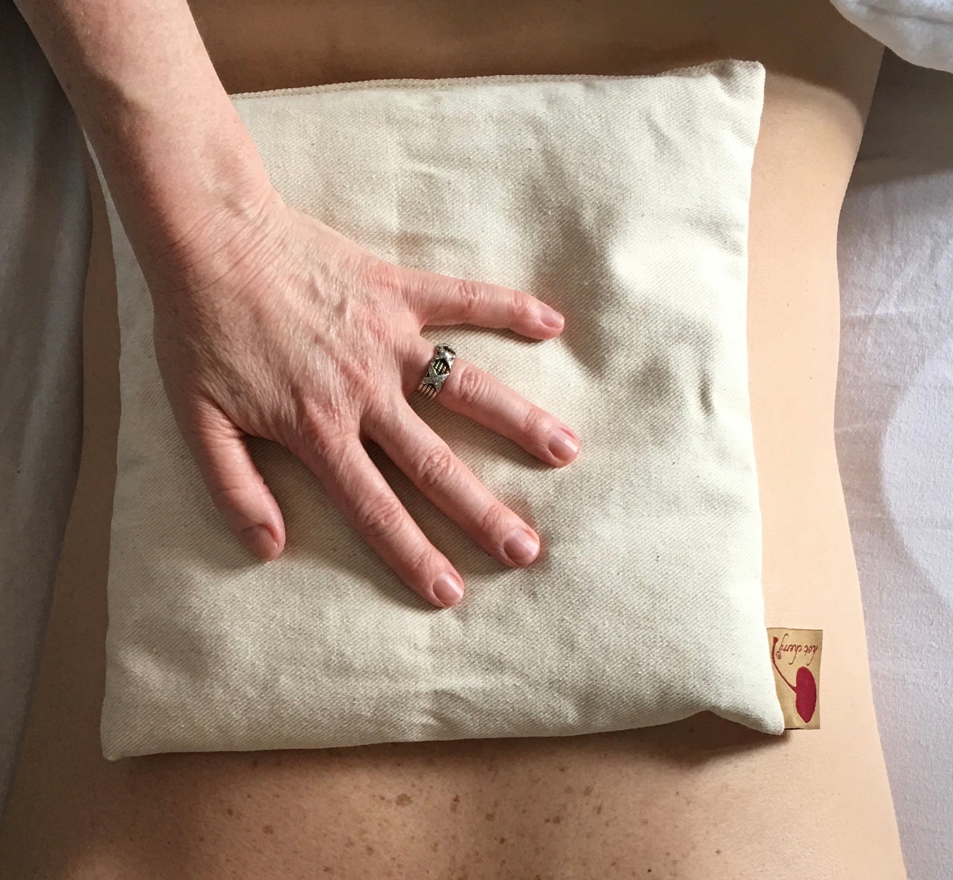 Hot Cherry Square Pillow in Natural Denim-3