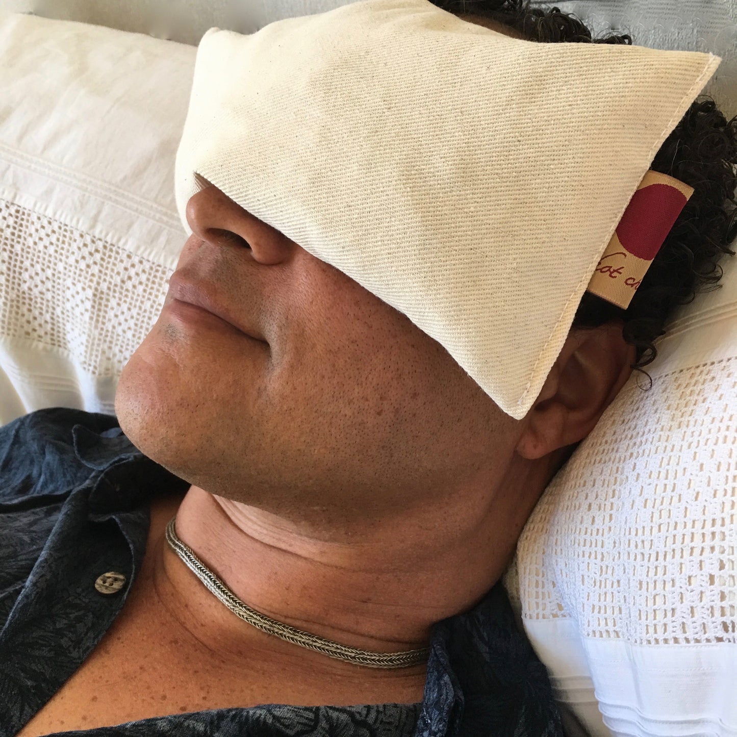 Hot Cherry Eye Pillow in Unbleached, Pre-washed, Natural Denim-1