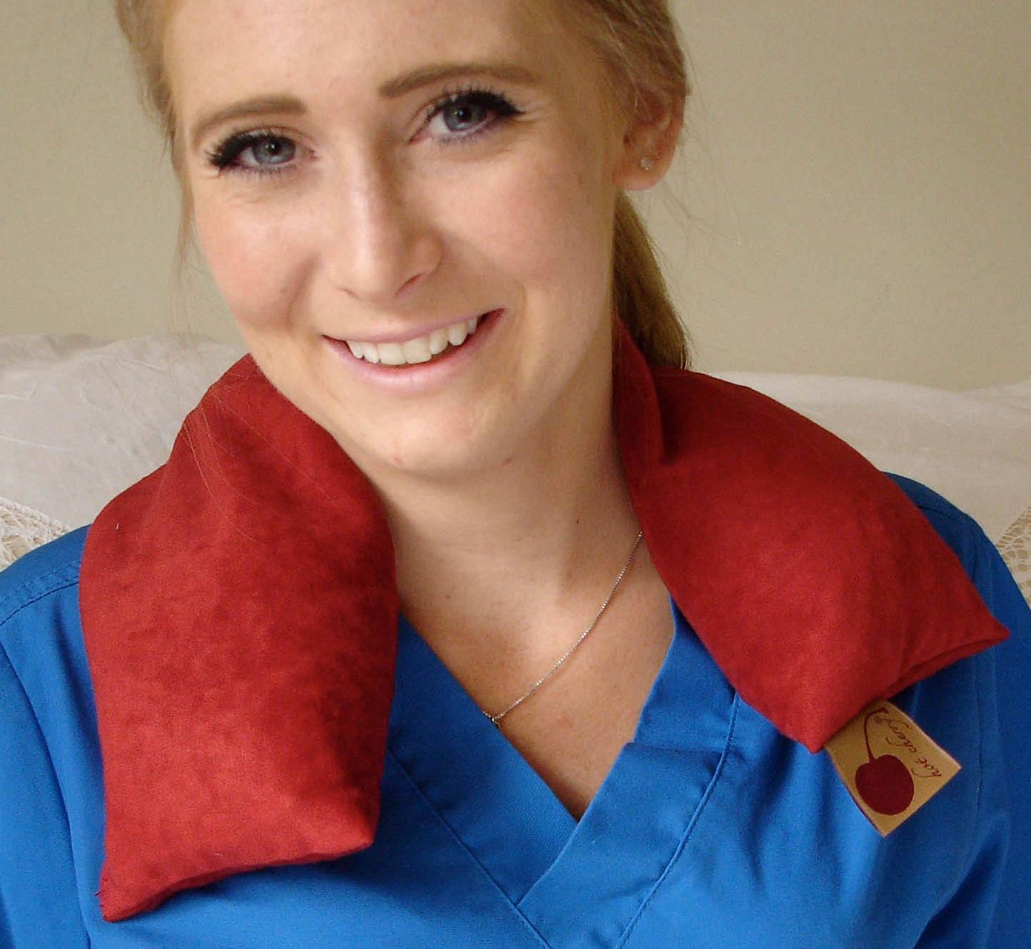 Hot Cherry Neck Wrap in Plush Red Ultra-Suede-3