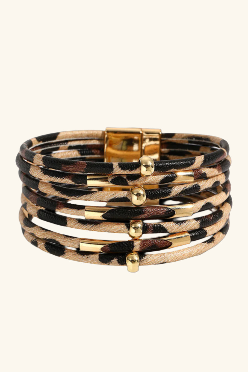 Multi-layer Leopard Beaded Magnet Buckle Bracelet-0