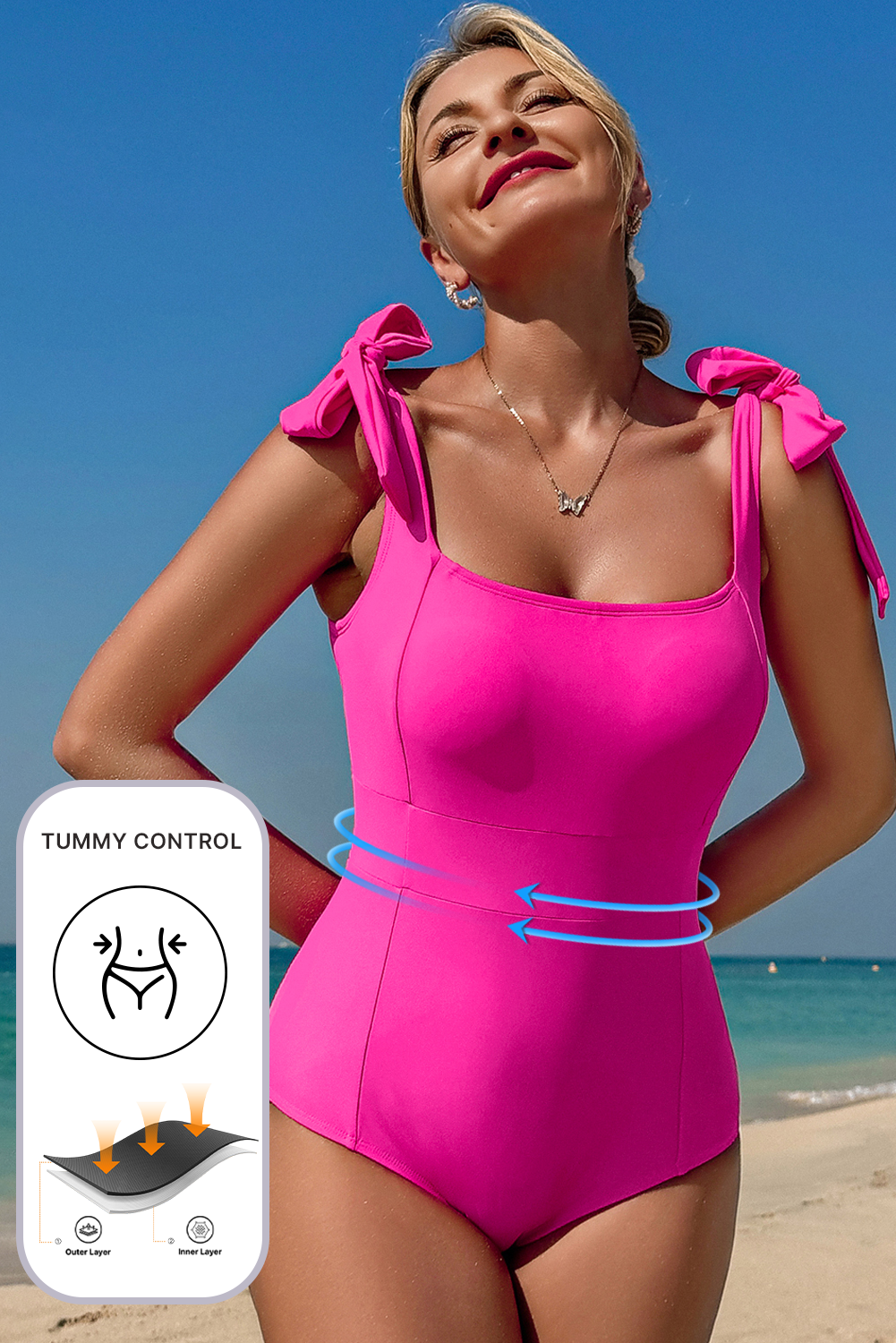 Astrid Square Neck Knotted Shoulder Open Back  Swimsuit-2