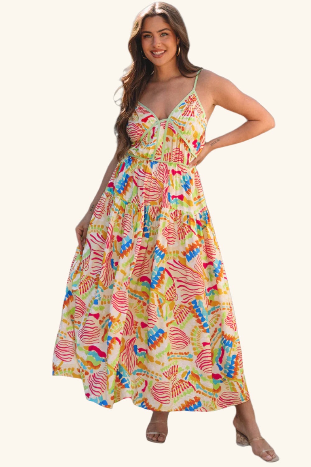 Jennifer Spaghetti Strap Piping Detail Maxi Dres-0