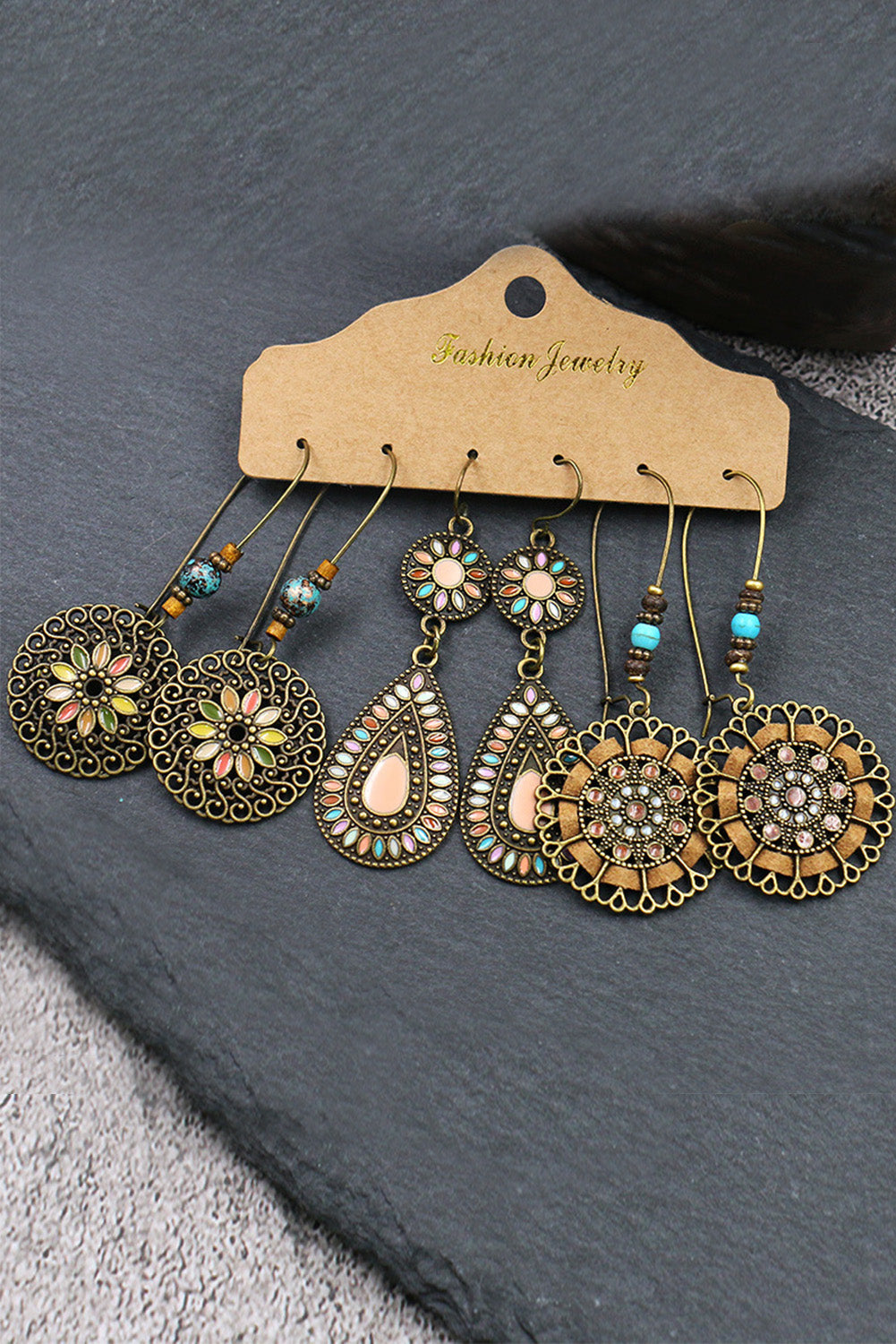 Boho Retro Hollow Dangle Earrings Set-0