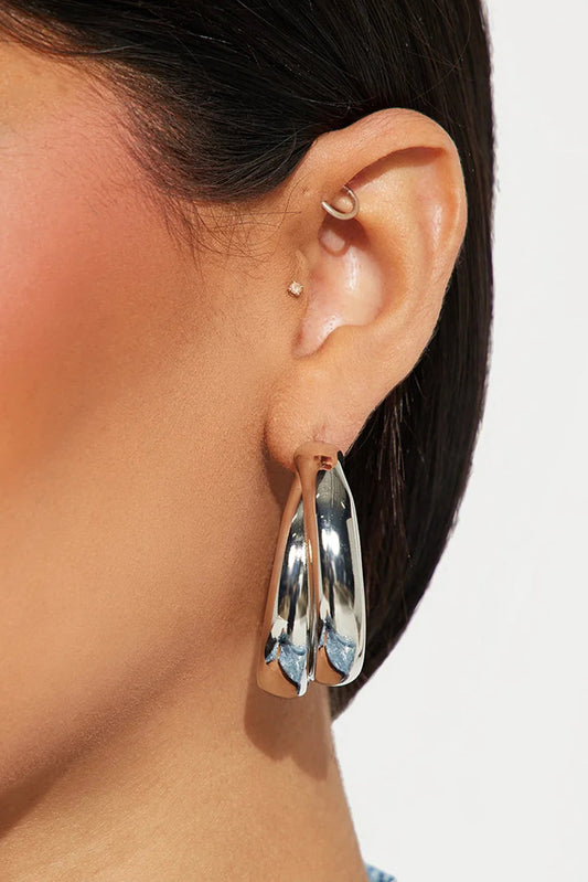 Silvery Layered Hoop Studded Earrings-0