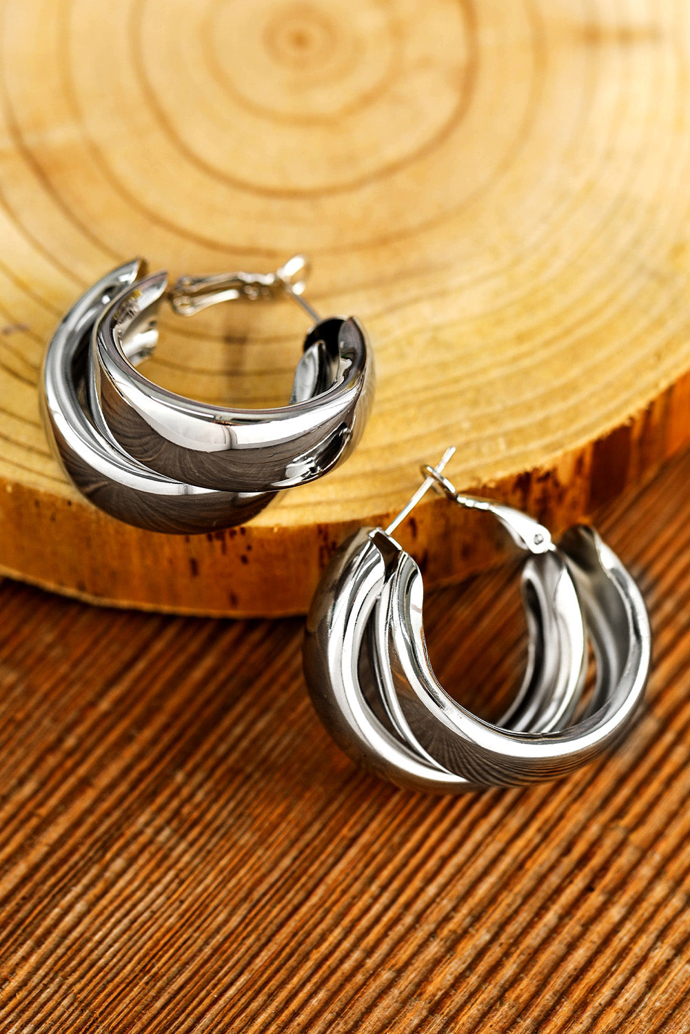 Silvery Layered Hoop Studded Earrings-1