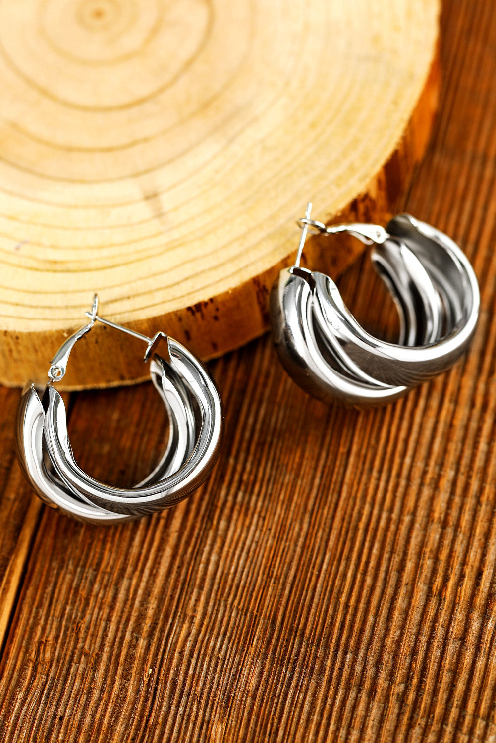 Silvery Layered Hoop Studded Earrings-2