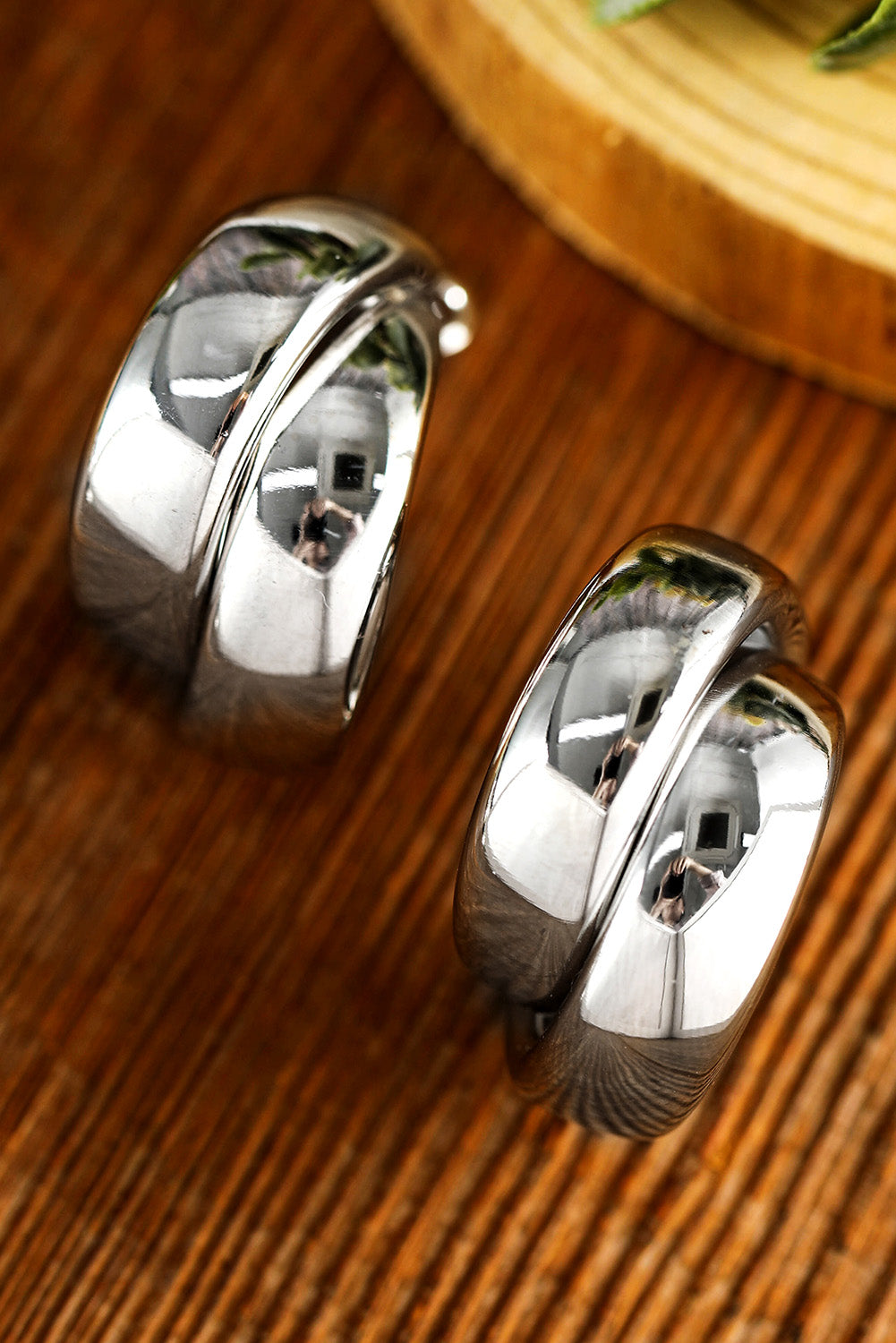 Silvery Layered Hoop Studded Earrings-3