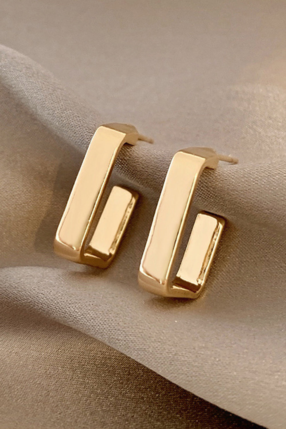 Gold Square Hook Plated Alloy Stud Earrings-0