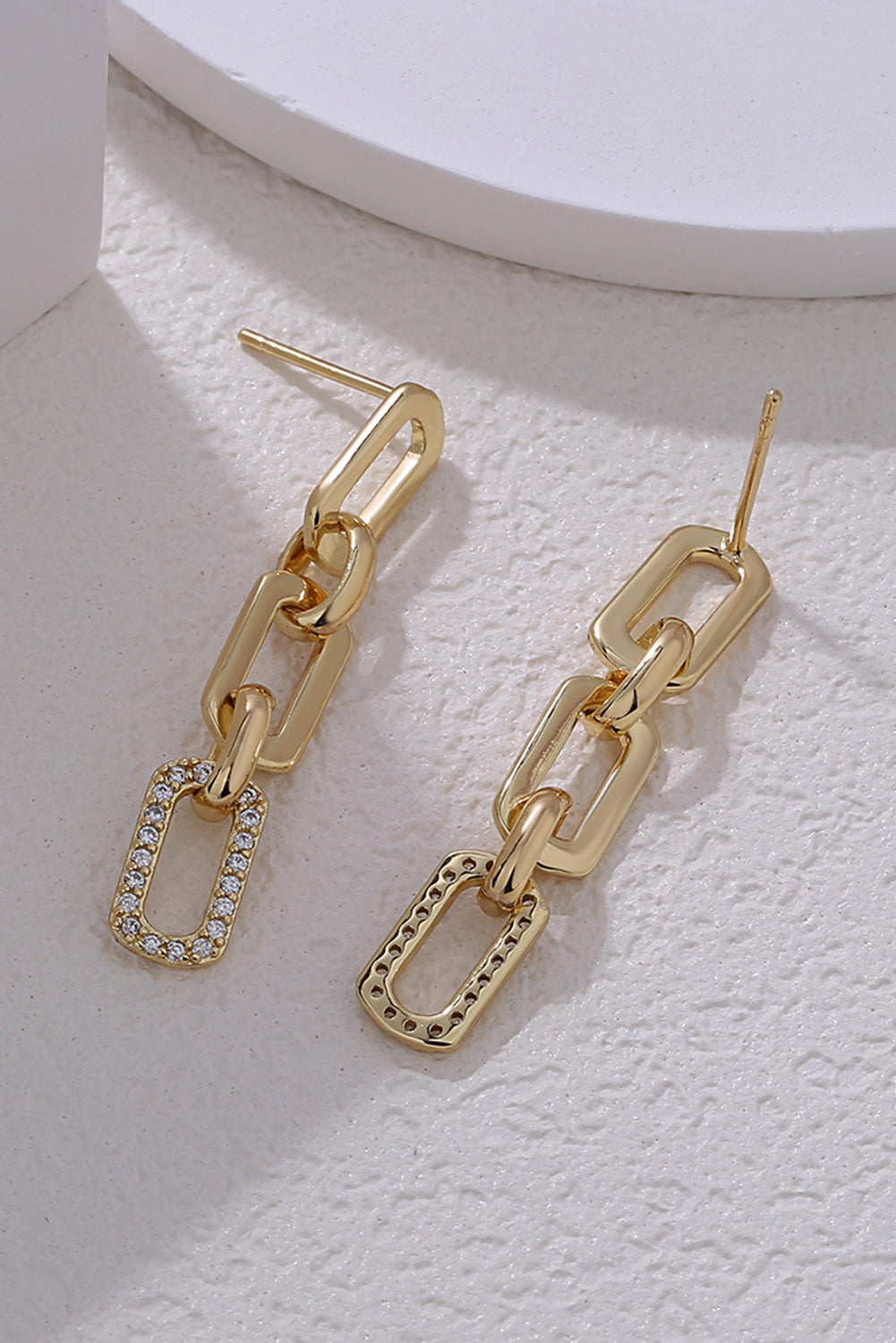 Gold Chain Link Rhinestone Decor Plate Stud Earrings-1