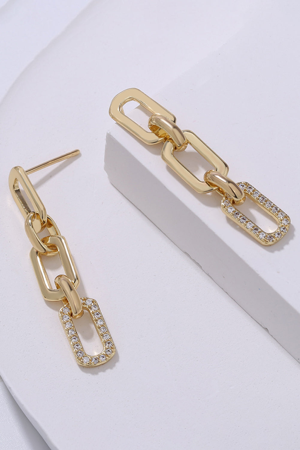 Gold Chain Link Rhinestone Decor Plate Stud Earrings-2