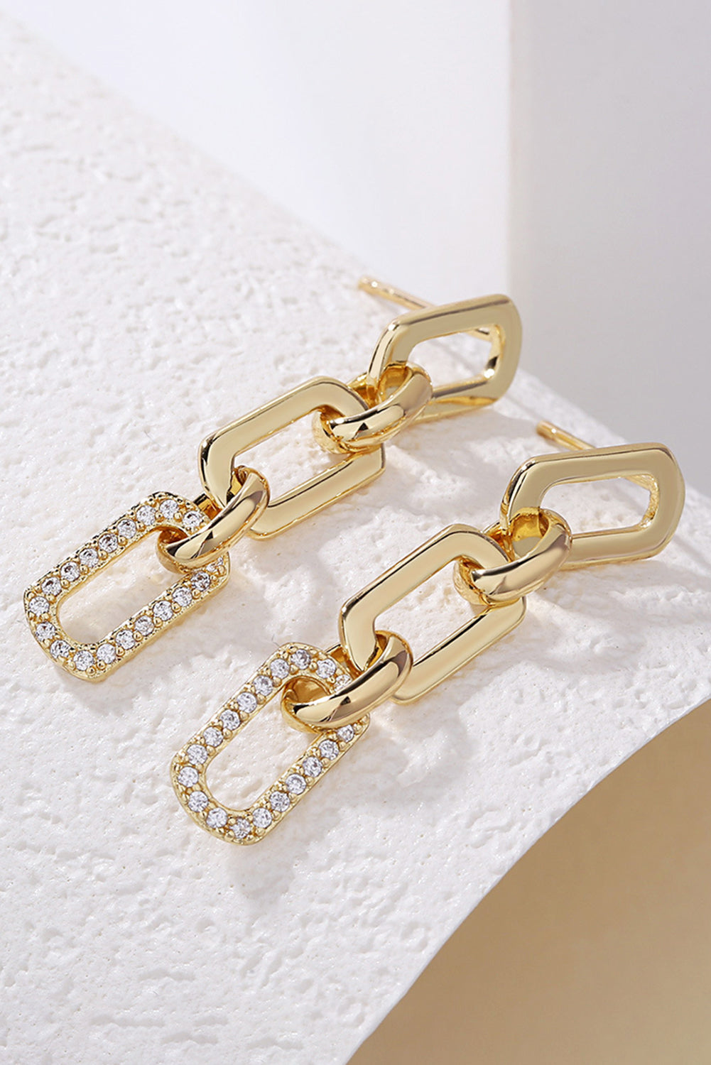 Gold Chain Link Rhinestone Decor Plate Stud Earrings-0