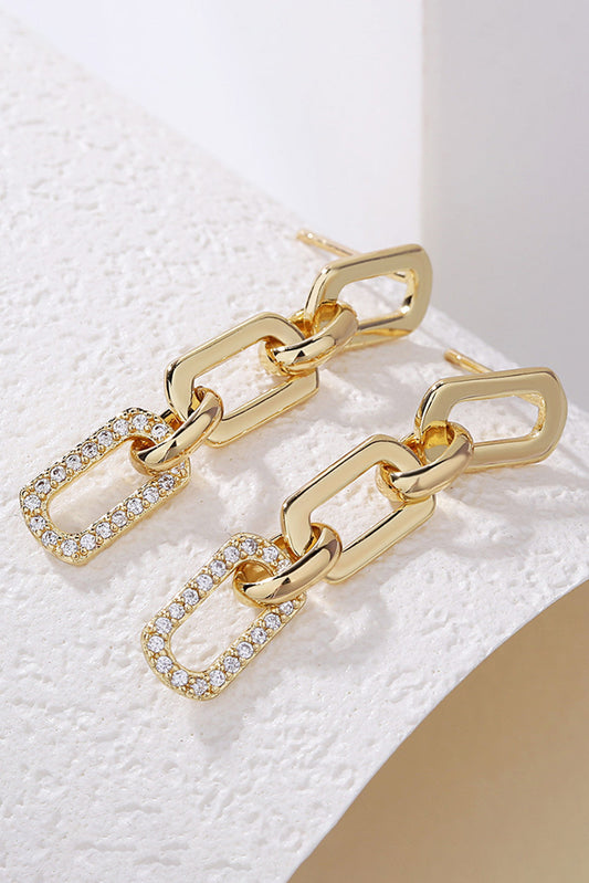 Gold Chain Link Rhinestone Decor Plate Stud Earrings-0