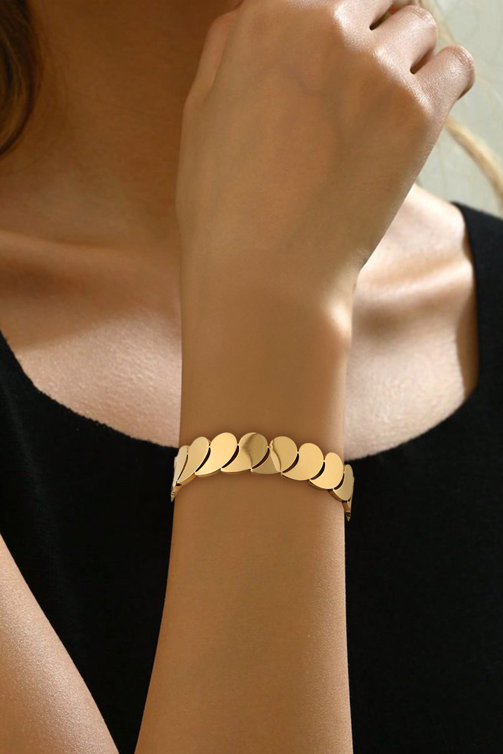 Gold Water Drop Patched Plated Titanium Steel Bangle-2