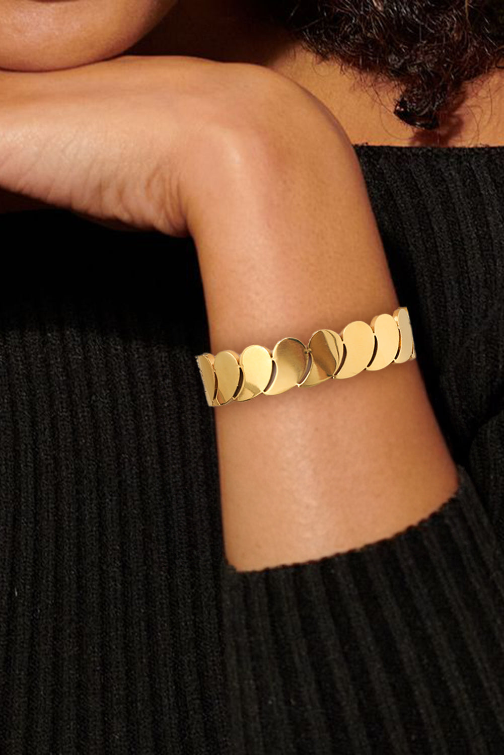 Gold Water Drop Patched Plated Titanium Steel Bangle-3