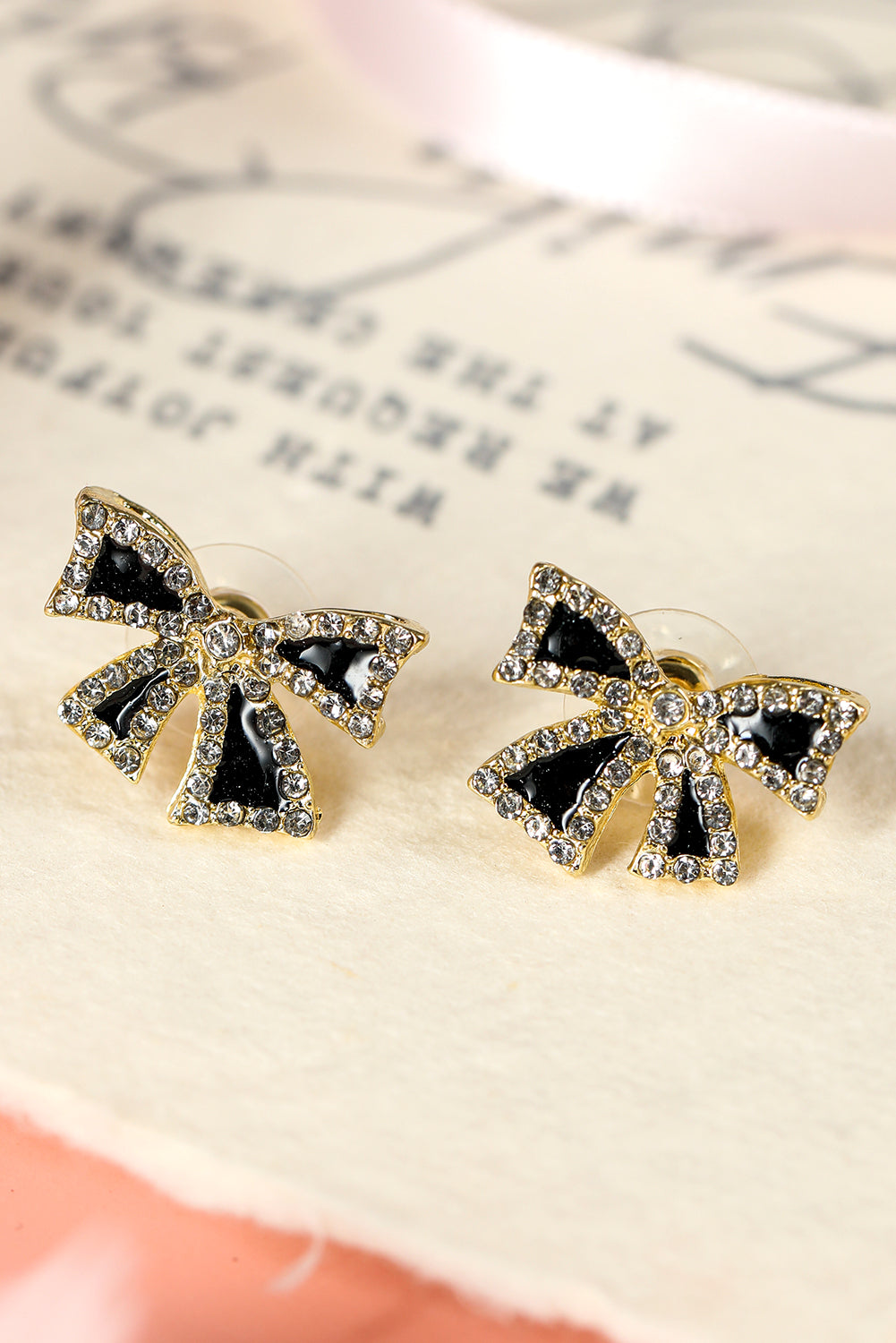 Black Rhinestone Bow Knot Stud Earrings-0