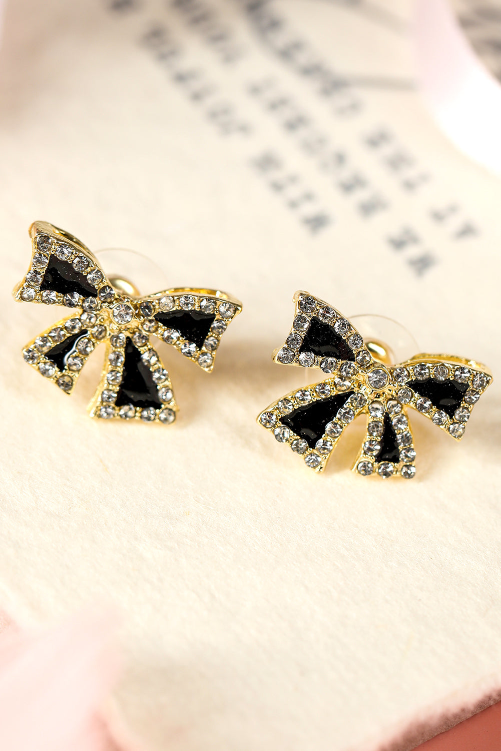 Black Rhinestone Bow Knot Stud Earrings-1