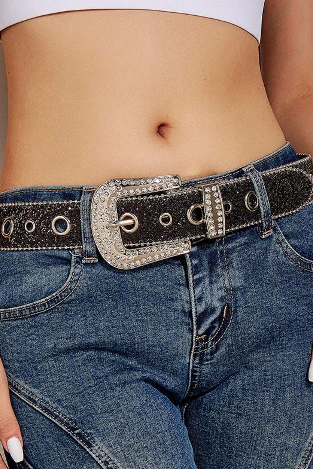 Black Rhinestone Buckle Belt-1