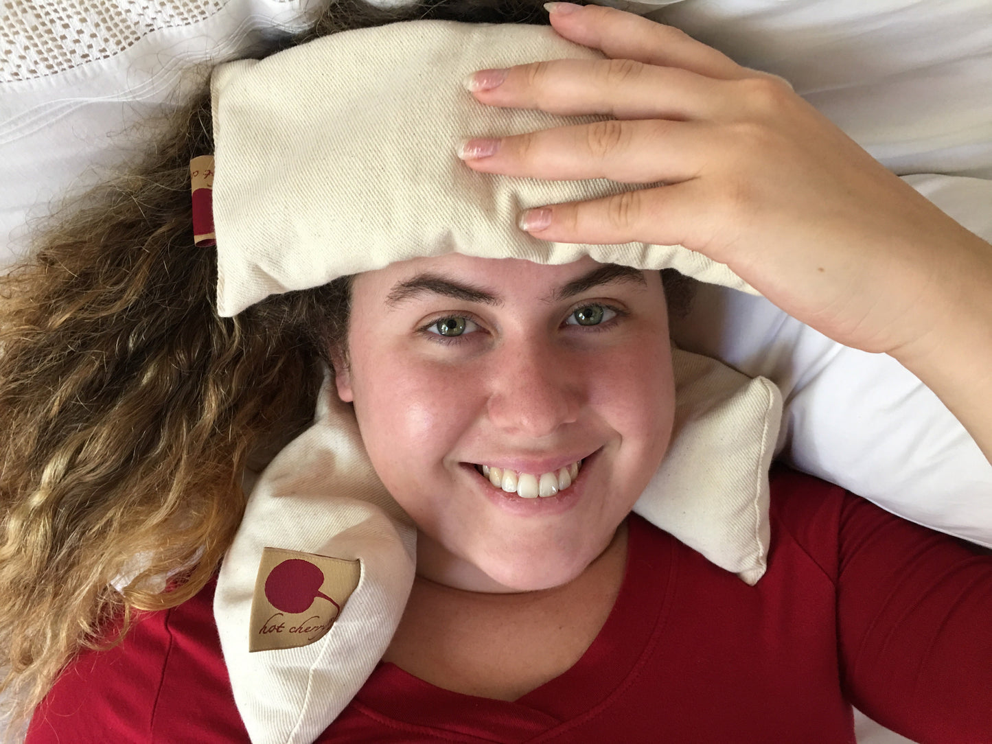 Hot Cherry Eye Pillow in Unbleached, Pre-washed, Natural Denim-3