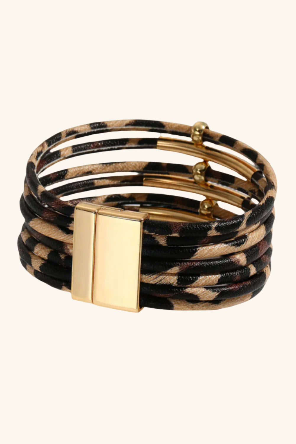 Multi-layer Leopard Beaded Magnet Buckle Bracelet-1