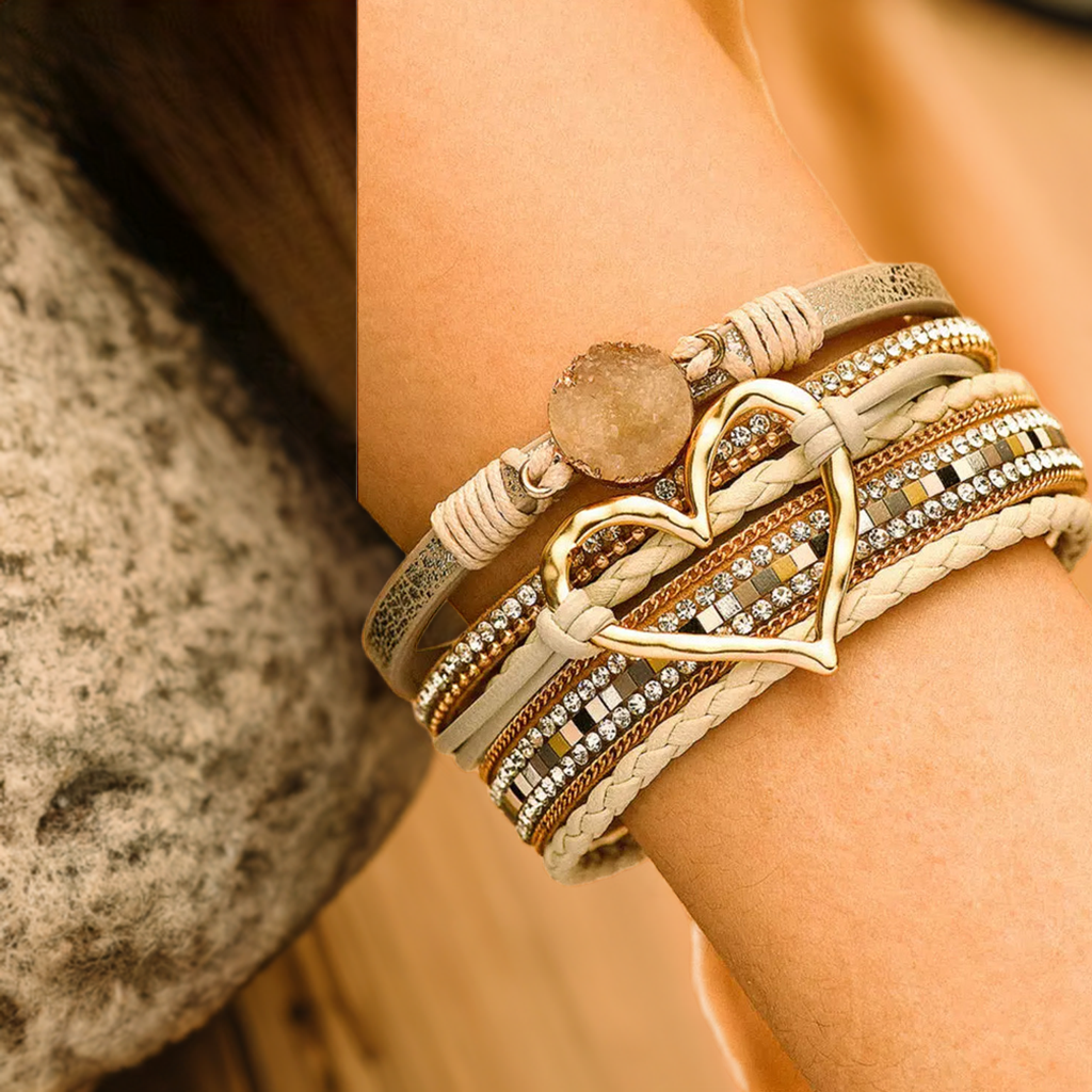 Bohemian Heart Rhinestone Magnetic Buckle Bracelet
