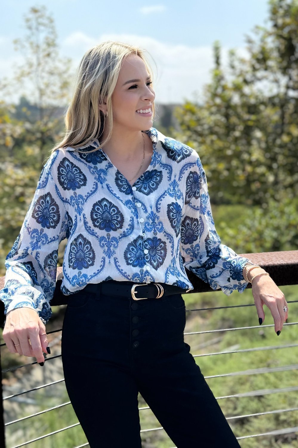 Mila Pattern Button Top-2