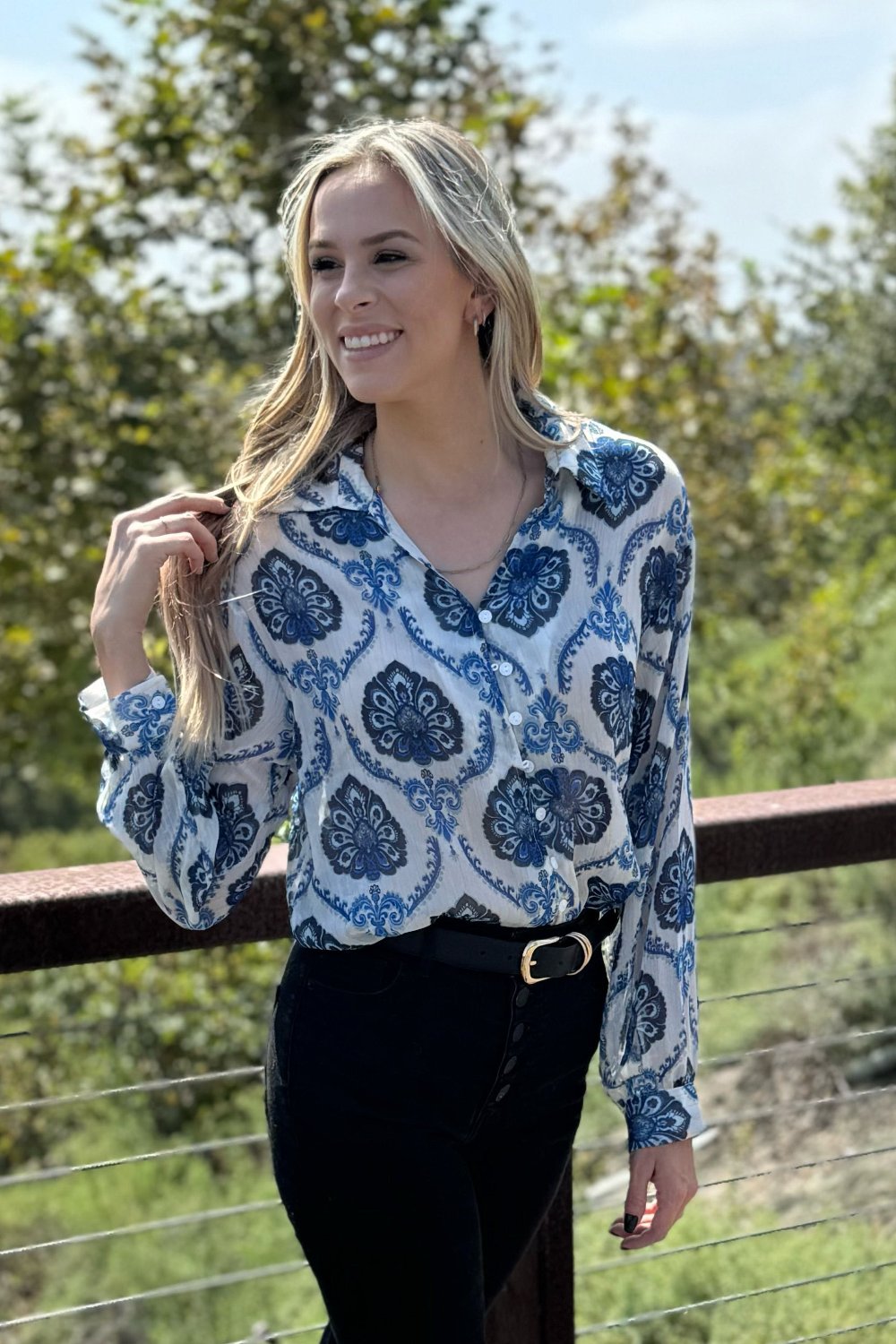 Mila Pattern Button Top-4