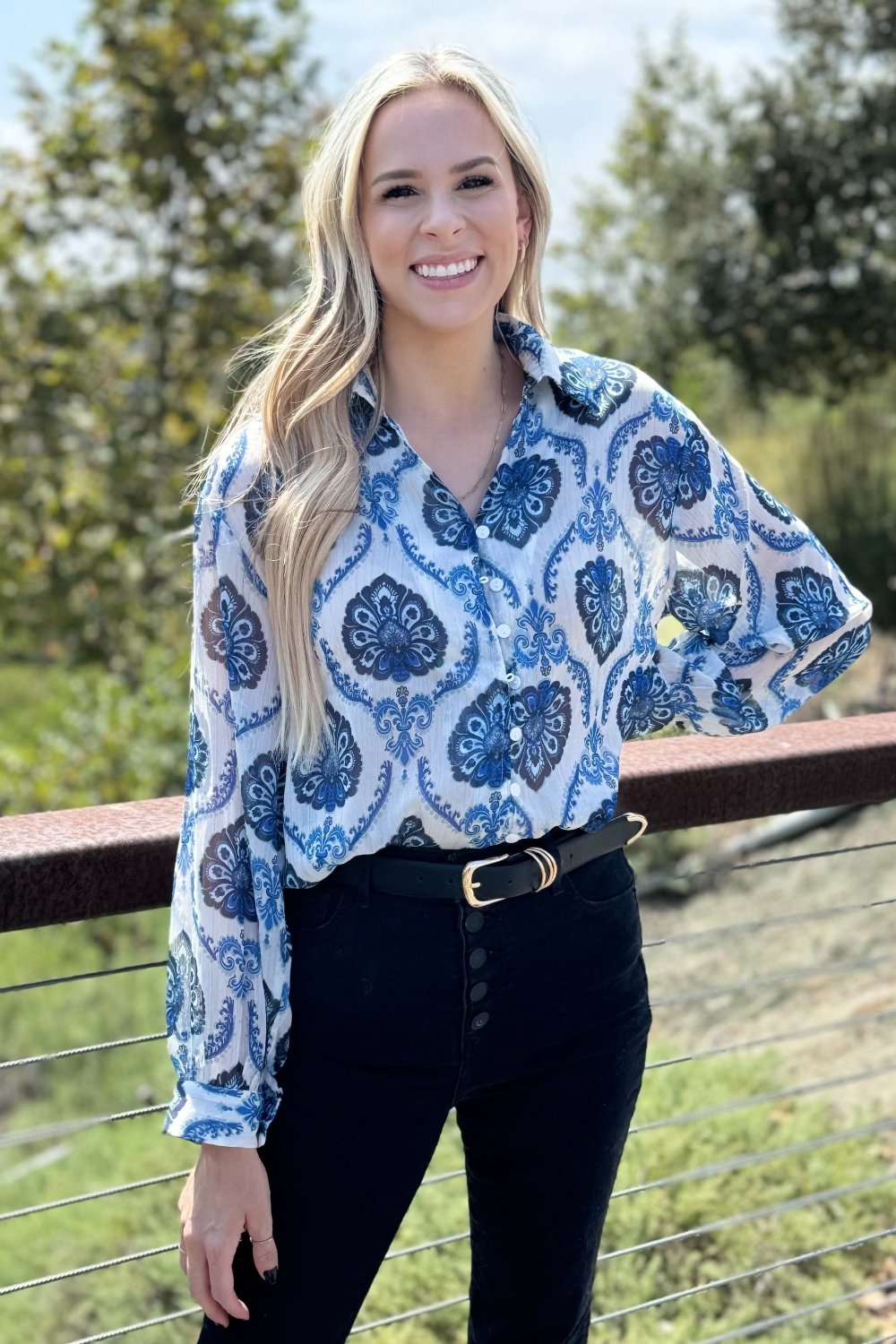 Mila Pattern Button Top-5